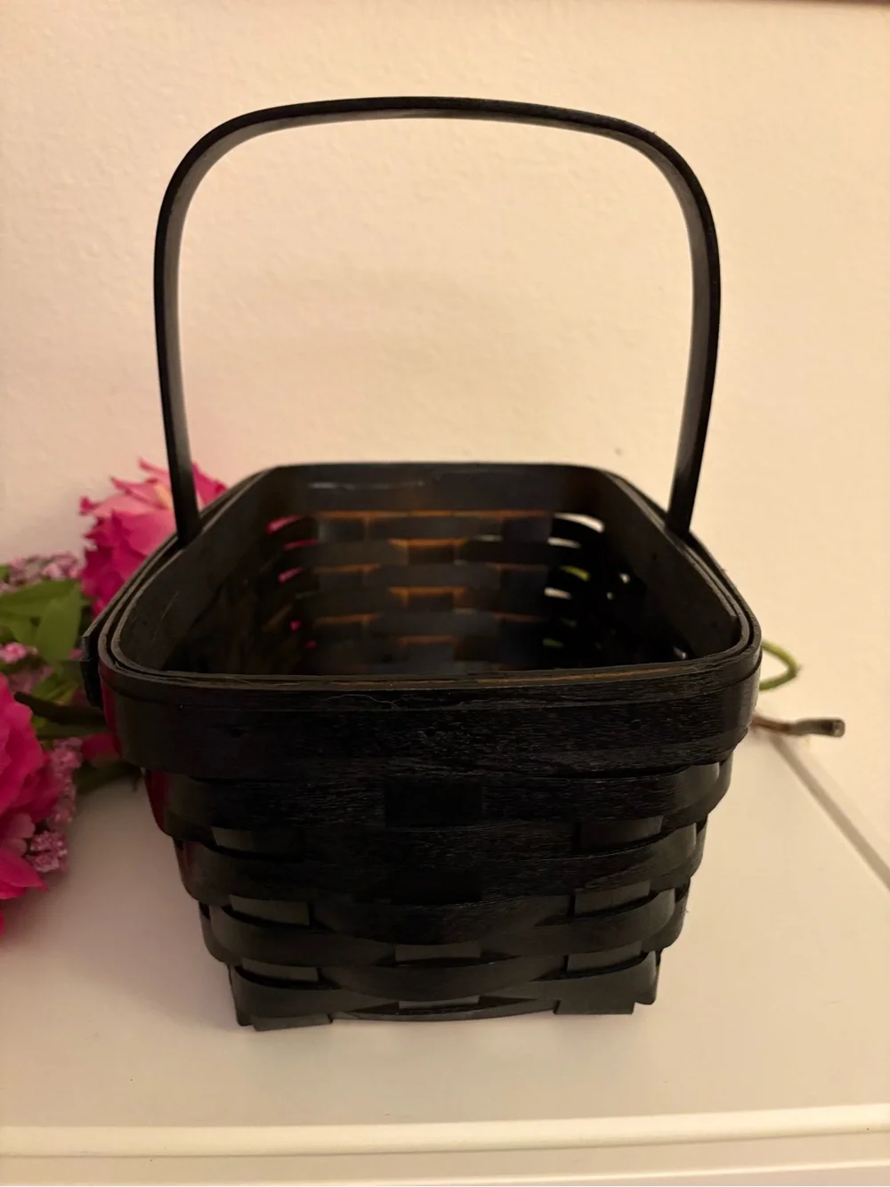 Vintage 1997 Longaberger Spring Basket Painted Black, Flowers Not Included